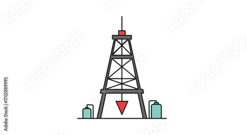 Stylized oil derrick illustration with a modern aesthetic for energy industry visuals and petroleum resource concepts showcasing rig design