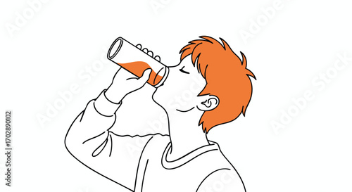 Young person enjoying refreshing orange beverage on a bright day, seeking refreshment and flavor