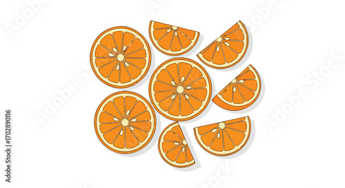 Vibrant Orange Citrus Slices and Halves in a Refreshing and Energizing Display, Fruitful Graphic Element, Ideal Summer time Design, Illustration