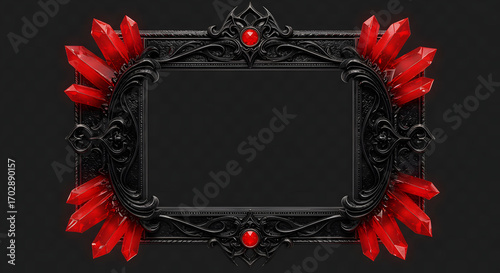 Ornate gothic black frame with glowing red crystal clusters and intricate dark carvings