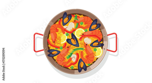 Vibrant seafood paella illustration showcasing authentic culinary delight and mediterranean gastronomy with saffron-infused rice dish