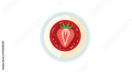 Strawberry slice illustration displaying vibrant red color on a plate, a simple and engaging fruit vector element for digital design and culinary