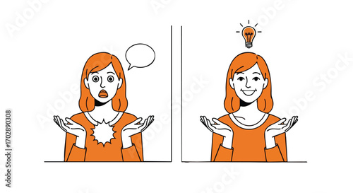 Woman's journey from confusion and doubt to a brilliant idea and confident solution