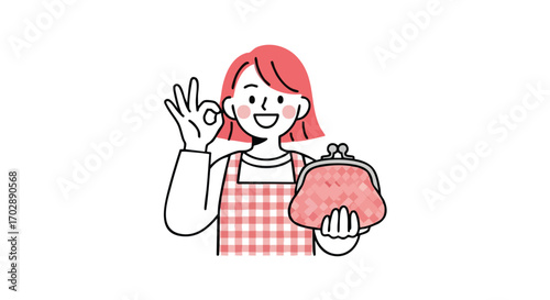 Happy Woman Showing Full Coin Purse Financial Security Icon