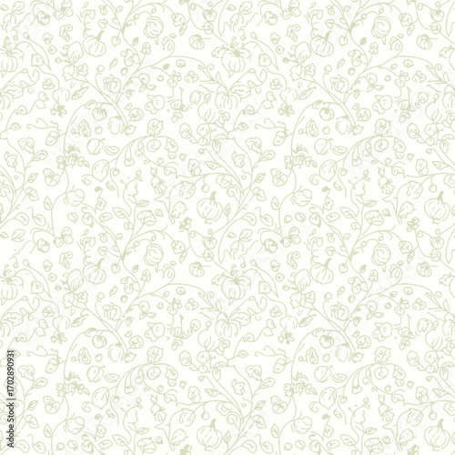 Elegant botanical illustration pattern with delicate floral motifs.