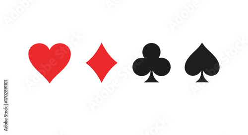 Simple card suit symbols illustration: Hearts, Diamonds, Clubs, and Spades arranged symmetrically on a white background