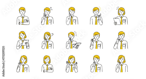 Collection of Business People Using Mobile Devices, Illustrating Modern Workplace Communication