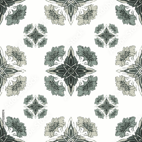 Elegant Symmetrical Floral Kaleidoscope Pattern with Muted Colors.