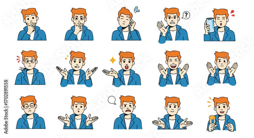 Emotions Expressed Vector Illustration of a Man's Emotional Range and Body Language