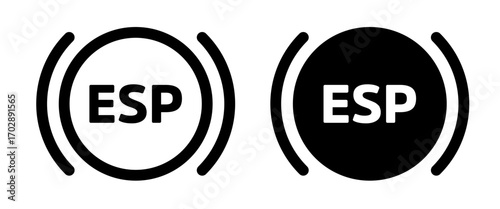 ESP Indicator Icons in Black and White, Isolated on White Background