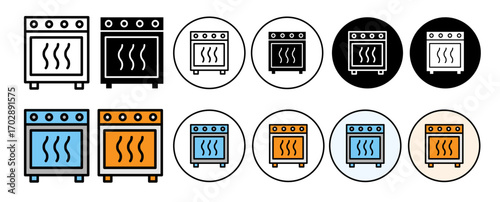 Oven Icons in Various Styles with White Background