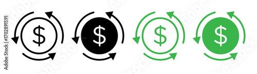 Dollar Sign Icons in Circular Arrows, Isolated on White Background