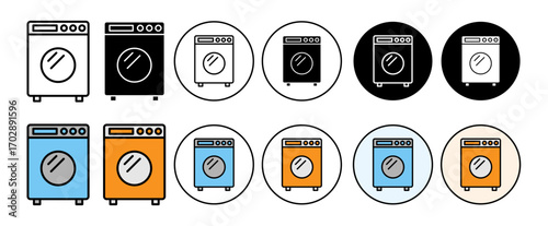 Washing Machine Icons in Various Styles with White Background