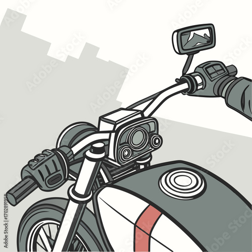 Grey and Black Motorcycle Illustration with Red Stripe