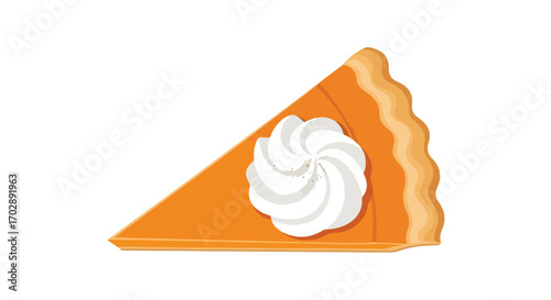 Delightful vector illustration of a traditional pumpkin pie slice adorned with sweet whipped cream topping