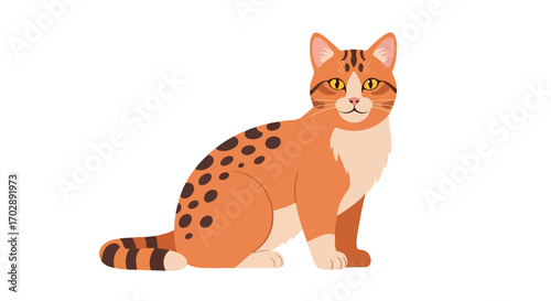 Stylized illustration of a sitting ginger cat with distinctive dark spots and striped tail gracefully posing against a clean backdrop