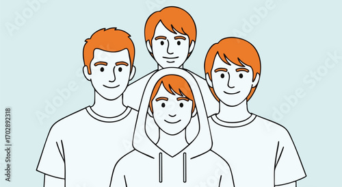 Group of Four Young Adults with Orange Hair in a Friendly Gathering Illustration