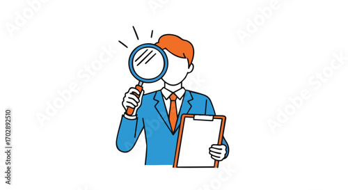 Focused Search Man with Magnifying Glass Examining Details