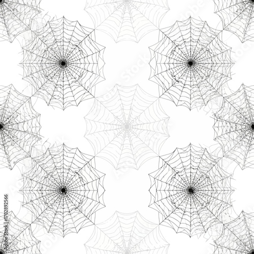 Seamless Spiderweb Pattern Black and White Halloween Background Illustration.