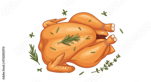 Festive roasted chicken adorned with fresh herbs, perfect for holiday celebrations and gourmet culinary presentations