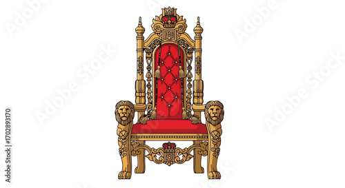 Regal medieval throne with intricate carvings and plush red upholstery embodying monarchy grandeur and royal authority in historical throne design