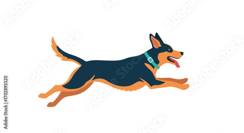 Energetic canine dash: A vibrant and playful illustration of a dog in full stride with a teal collar against a clean white background