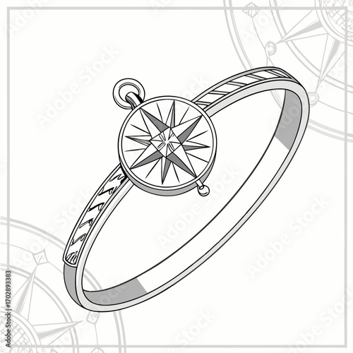 Silver Compass Ring Design Illustration
