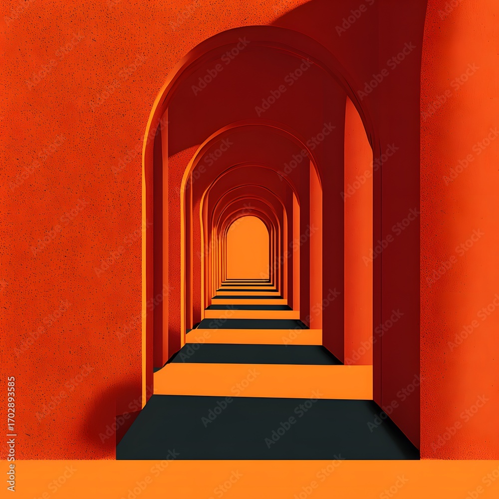Fototapeta premium Orange Arches Forming Repeating Tunnel Perspective Architecture