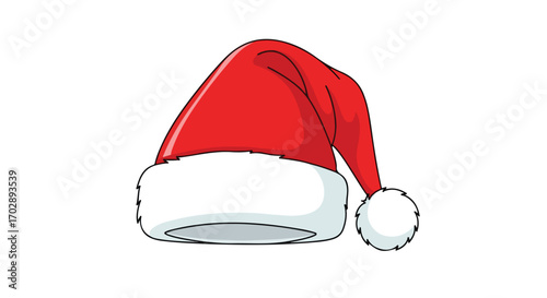 Festive Santa Hat Illustration Featuring Bright Red Fabric and Fluffy White Trim for Holiday Season Celebrations