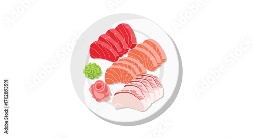 Assorted Fresh Sushi Platter Featuring Tuna Salmon and Shrimp with Wasabi and Ginger on White Plate for a Delicious Japanese Meal Experience