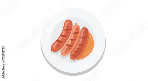 Appetizing grilled sausages served on a clean white plate showcasing a savory meal for breakfast or brunch with a focus on quick, delicious, and