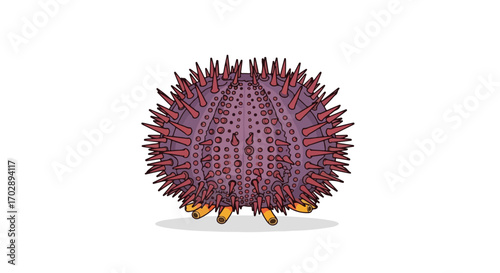 Detailed illustration of a stylized microscopic virus particle with spikes and textured surface in vibrant colors highlighting biological complexity