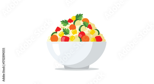 Fresh vibrant vegetable and fruit salad in a white bowl showcasing colorful healthy ingredients