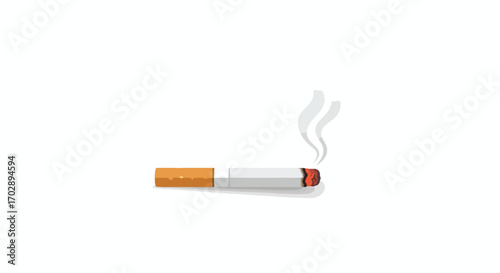 Minimalist Illustration of a Single Burning Cigarette with Smoke Rising in a Clean Composition Art Style