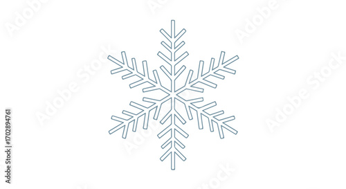 Intricate symmetrical snowflake with detailed crystalline patterns and delicate icy branches in soft blue hues representing winter's crystalline