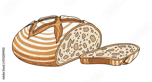 Illustration of Traditional Polish Żurek Bread with Sour Rye Dough and Decorative Crossed Stalks for Cultural Heritage Celebrations