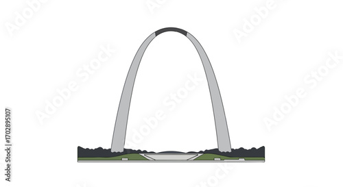 Minimalist Illustration of the iconic Gateway Arch in St. Louis featuring sleek lines and a simple color palette highlighting modern architectural