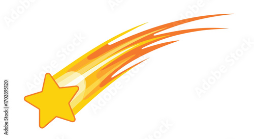 Stylized shooting star illustration on a clean white background showcases cosmic element of fiery trails and celestial brilliance