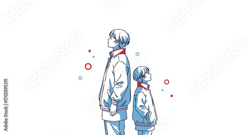 Whimsical Anime Style Illustration of Two Figures Gazing Upward