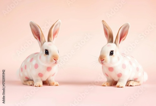 Adorable polka dot bunnies on pastel background, perfect for kids' rooms,  pet,  nursery