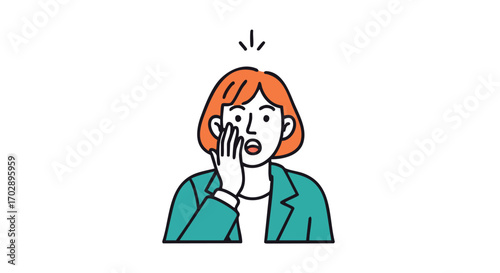 Shocked Woman with Hand to Face and Downward Arrow Above Head