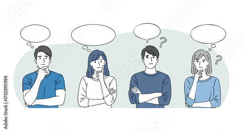 People Thinking with Speech Bubbles Confusion and Contemplation