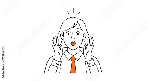 Excited woman shouting news with hands cupped around mouth, conveying surprise and urgency