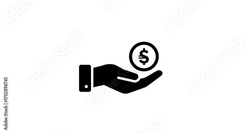 A simple black icon of a hand holding a shining star for customer rewards and quality