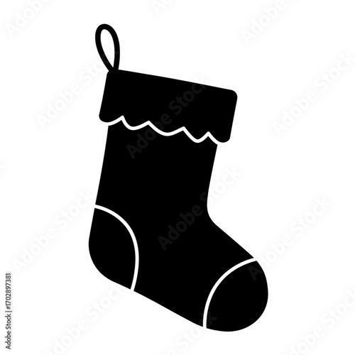 Christmas stocking silhouette icon vector, holiday sock, festive decoration, gift symbol, winter celebration, ornament, logo