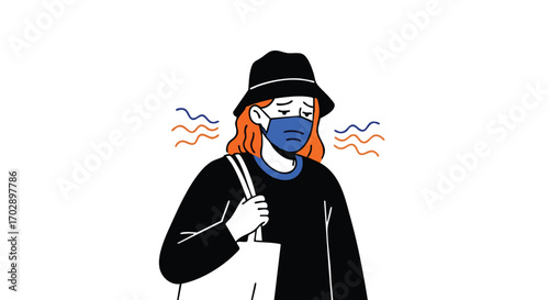 Feeling unwell protect yourself wearing mask for health and safety with symptoms of a cold