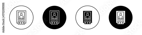 Wanted icons vector graphics collection on white background