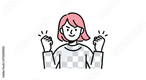 Energetic woman triumphantly raising fists, radiating confidence and motivation for success