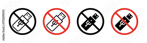 No USB flash drive sign vector graphics collection on white background