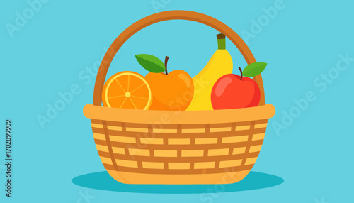 Fresh fruit basket brimming with oranges, apples, and bananas, perfect for health and wellness